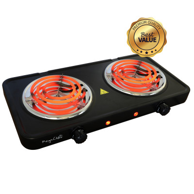 MegaChef Electric Easily Portable Ultra Lightweight Dual Coil Burner Cooktop Buffet Range