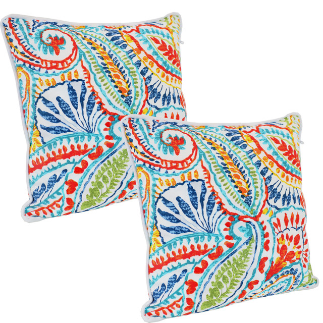 Sunnydaze Indoor/Outdoor Polyester Decorative Square Throw Accent Pillows  for Patio or Living Room - 16 - Red and Blue Floral - 2pk