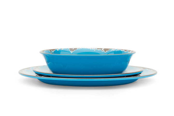 Vancasso 24 pieces dinnerware sets bonbon blue dish set for 6 plates and bowls sets doublesided handpainted spirals pattern kitchen dishes