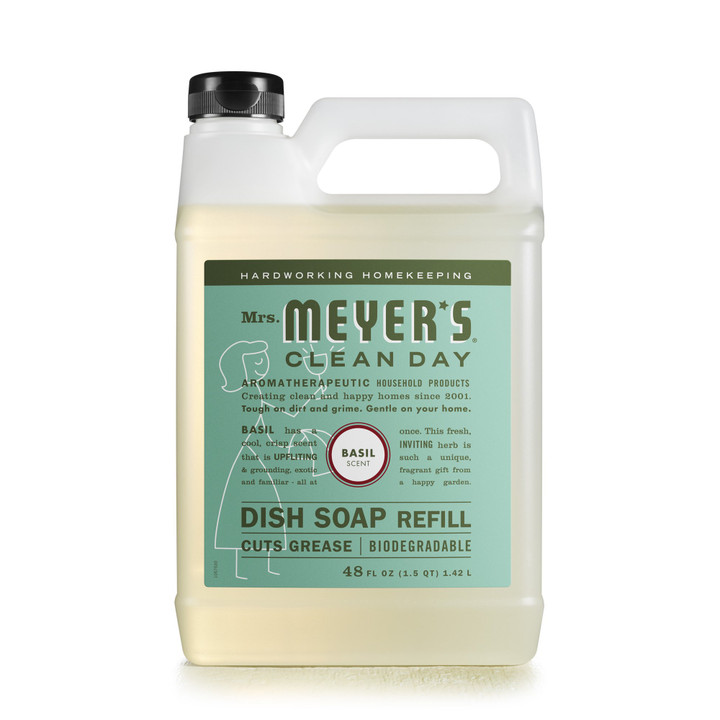Mrs. Meyers Dish Soap Refill, 48 oz, Basil (Pack of 6)