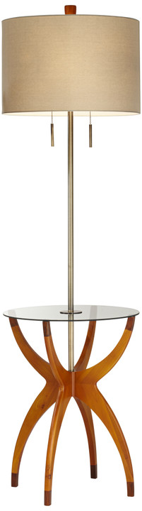 Metal and wood with glass tray Floor Lamp