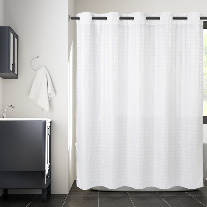 Hookless® Solid Boxed Stripe Shower Curtain, White (Pack of 12)