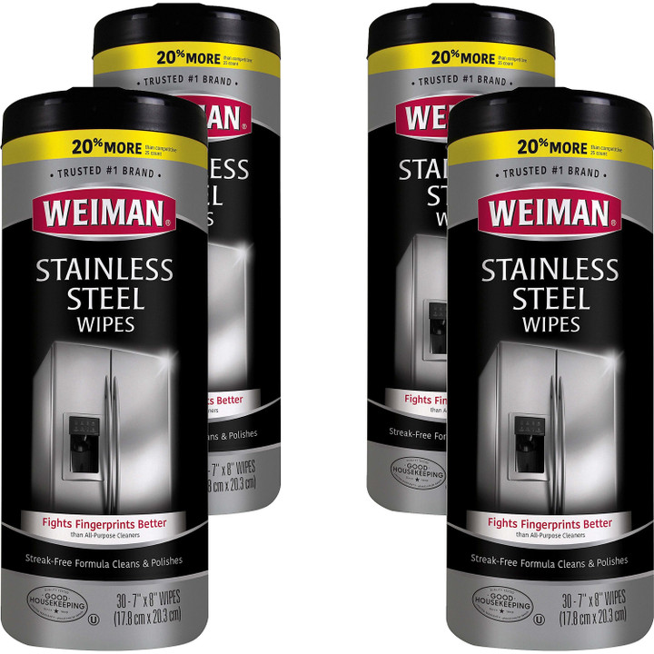 Weiman Stainless Steel Wipes, 30 per Canister (Pack of 4)