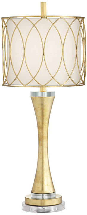 Curvy Gold Leaf Metal and Crystal Table Lamp