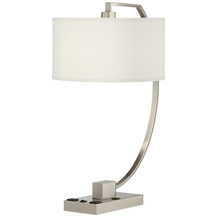 Pendant Linen Shade w/2xOutlet-1xUSB Table Lamp