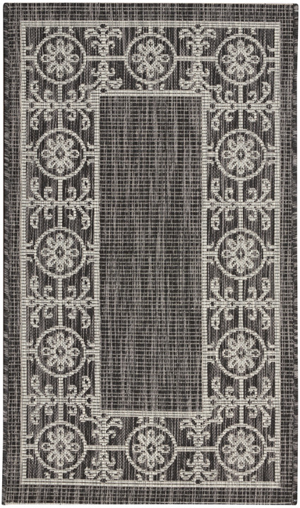 Inhaven Garden Party Charcoal Transitional Indoor/Outdoor Rug