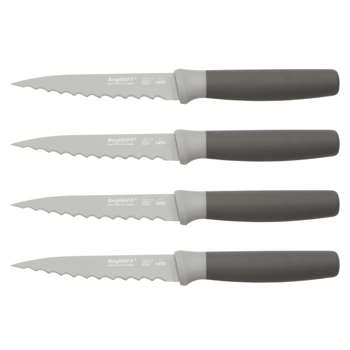 BergHOFF Leo 4 piece Stainless Steel Steak Knives, Set of 4, 4.5", Grey