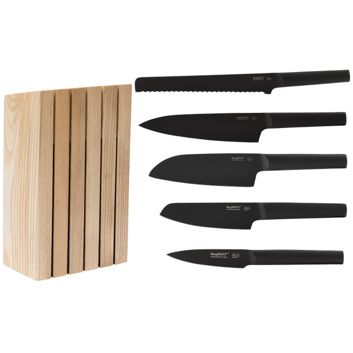 BergHOFF Ron 6 piece Knife Block Set, Black (5 Knives & Block)