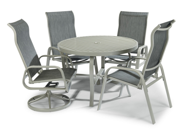 Captiva 5 Piece Outdoor Dining Set - Gray, 42" Diameter, 2 Swivel Chairs and 2 Arm Chairs