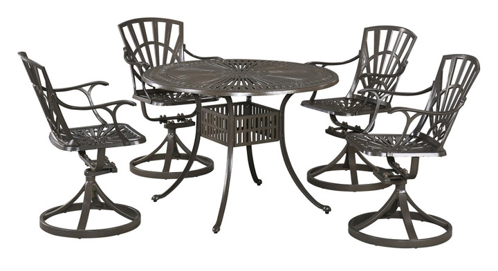 Grenada 5 Piece Outdoor Dining Set - Khaki Gray, 42" Diameter, 4 Swivel Chairs