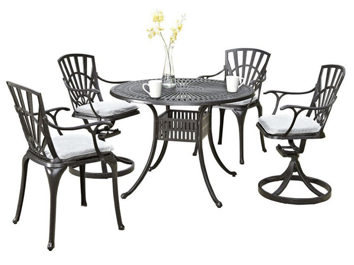 Grenada 5 Piece Outdoor Dining Set - Charcoal, 42" Diameter with 2 Swivel Chairs, 2 Arm Chairs and Cushions