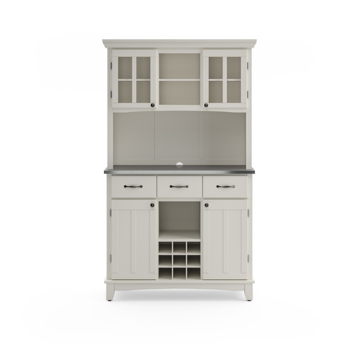 Hampton Buffet with Hutch - Off-White Finish, Stainless Steel Top