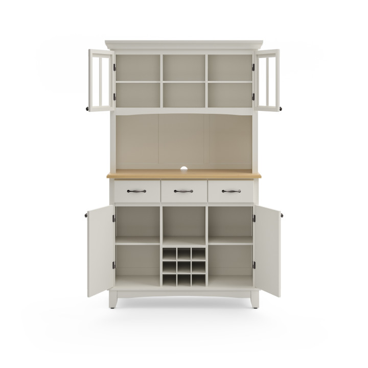 Hampton Buffet with Hutch - Off-White Finish, Natural Wood Top