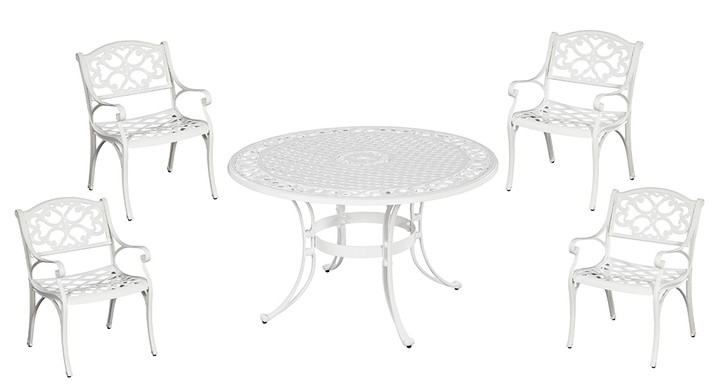 Sanibel 5 Piece Outdoor Dining Set - 42" Diameter, White with 4 Arm Chairs