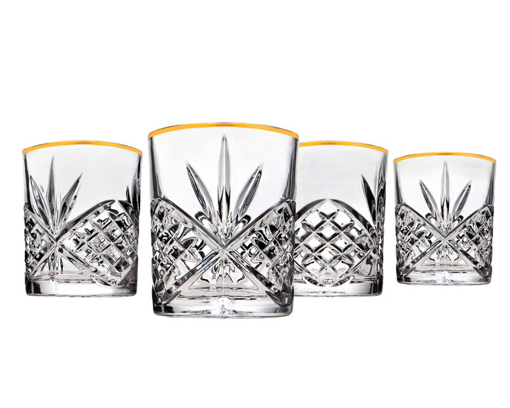 Dublin 11oz Double Old Fashion Glassess with Gold Band, Set of 4