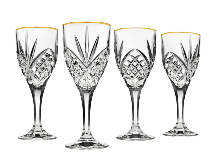 Dublin 6.75oz White Wine Glasses with Gold Band, Set of 4