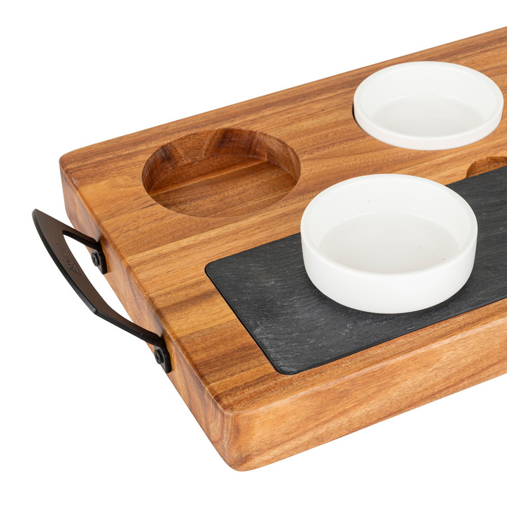 Viking 7-Piece Acacia Wood Slate Cheese Board/Charcuterie Set