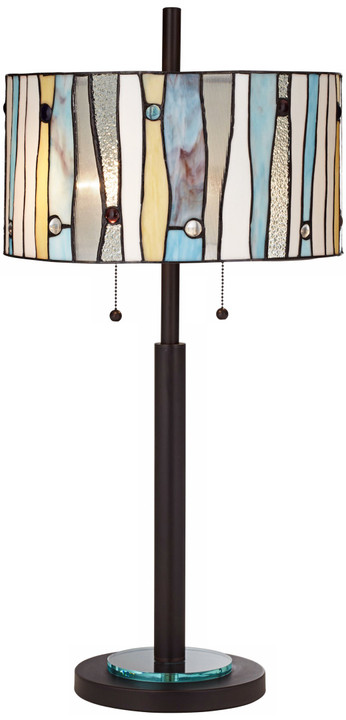 Metal lamp with art glass shade table lamp