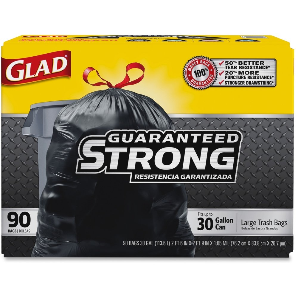 Glad Large Drawstring Trash Bags - Large Size - 30 gal - 30 Width x 32.99  Length - Black - Plastic - 6120/Pallet - Garbage, Indoor, Outdoor