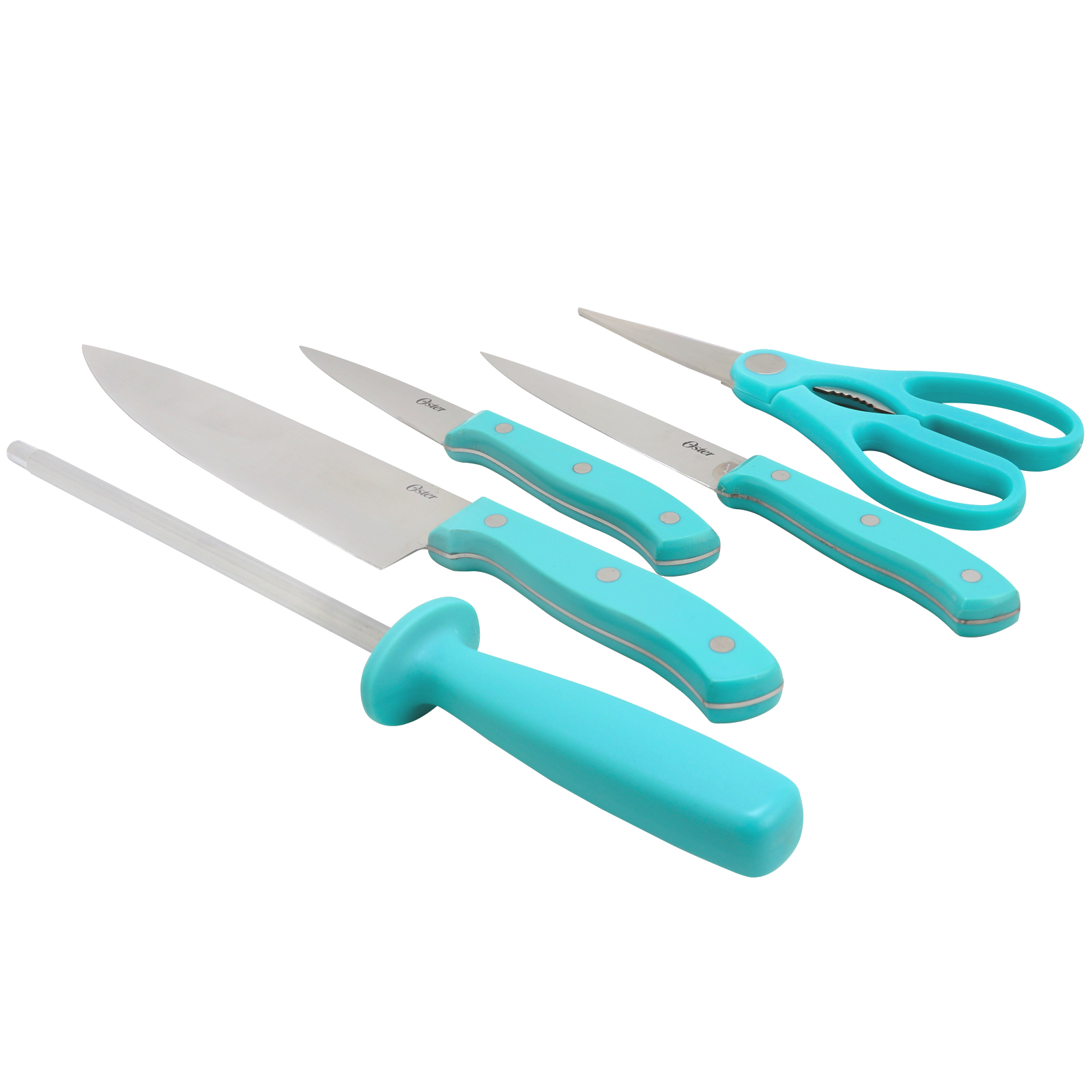 Oster Evansville 14 Piece Stainless Steel Kitchen Knife Cutlery Set,  Turquoise