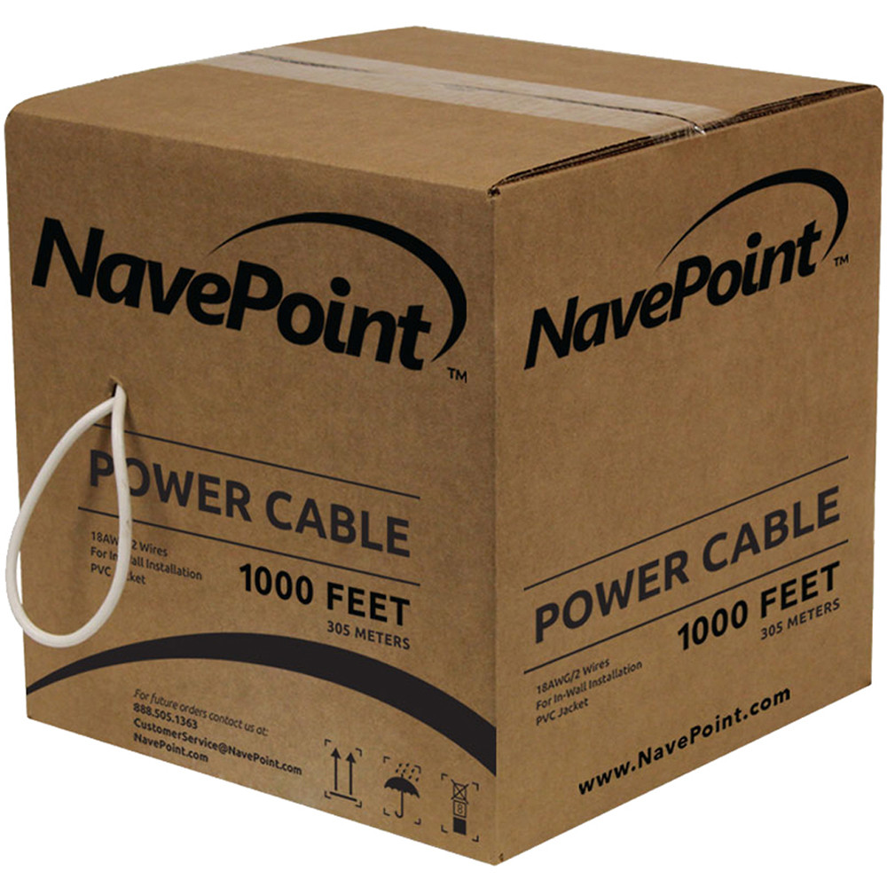 NavePoint 18/2 Power Cable Bulk Security Camera CCTV - 1000 Ft White