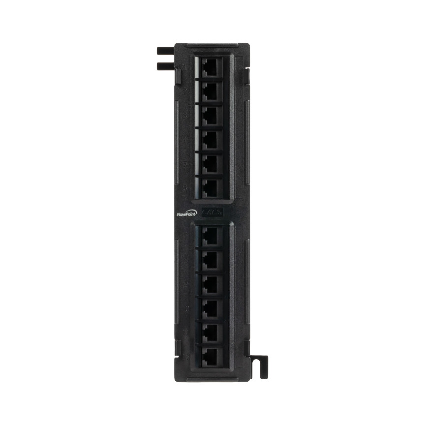 NavePoint 12-Port CAT5e UTP Mini Patch Panel 1U, Black