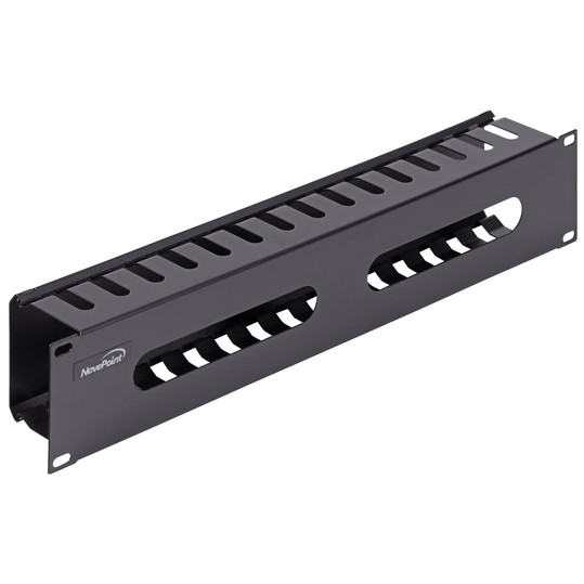 NavePoint 2U Horizontal Steel Cable Management Raceway 2.5 inches deep, Black