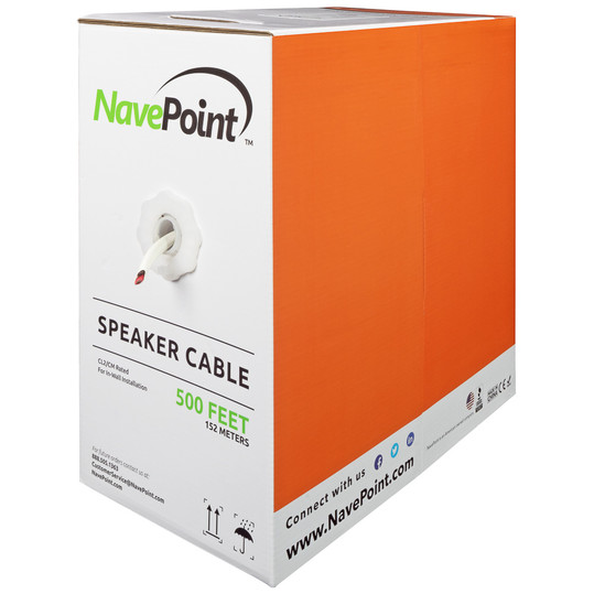 NavePoint 12/2 CL2  In Wall Speaker Cable 2 Conductor White - 500 Ft