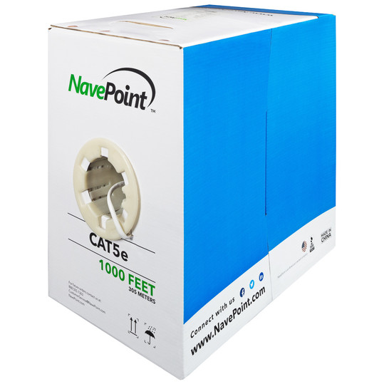 NavePoint CAT5e Bulk Network Cable Ethernet UTP CCA - 1000 Ft White