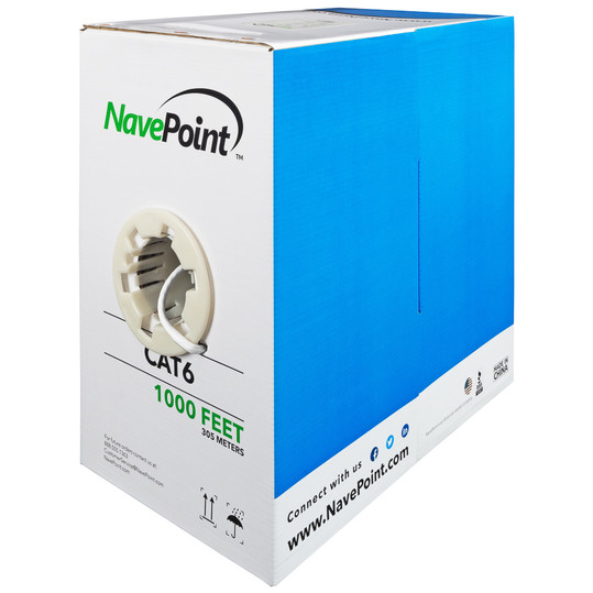 NavePoint CAT6 Bulk Network Cable Ethernet UTP CCA - 1000 Ft White