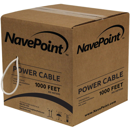 NavePoint 18/2 Power Cable Bulk Security Camera CCTV - 1000 Ft White