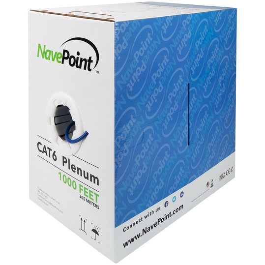 NavePoint CAT6 Bulk Network Cable Ethernet UTP Plenum CMP - 1000 Ft Blue