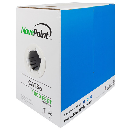 NavePoint CAT5e Bulk Network Cable Ethernet UTP CMR - 1000 Ft Black