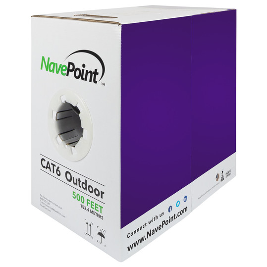 NavePoint CAT6 UTP Outdoor Direct Burial HDPE CCA Ethernet Cable 500 Ft Black