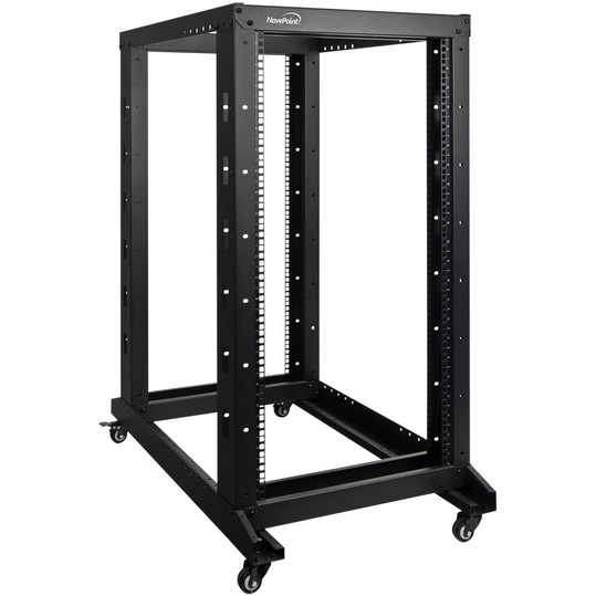 NavePoint 22U 1000mm Adjustable Depth 4-Post Open Frame Rack with Casters