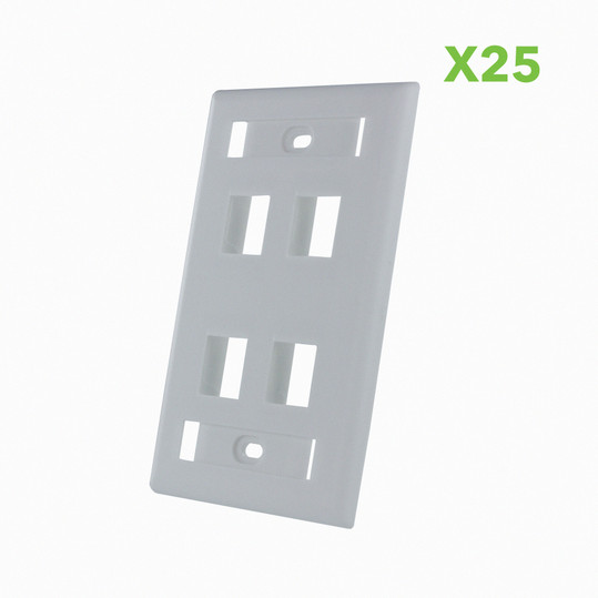 NavePoint Keystone Wall Plate White 4-Port 25-pack