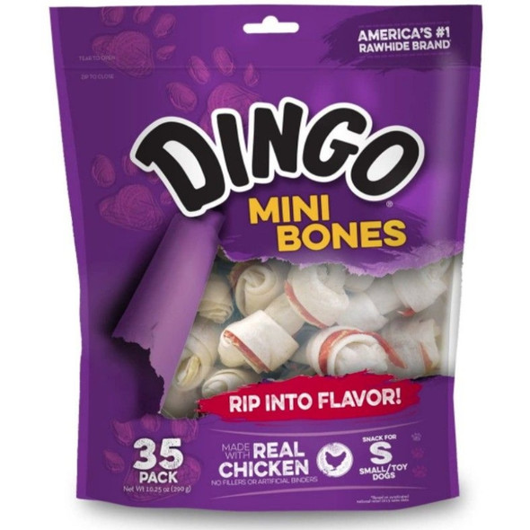 Dingo Meat in the Middle Rawhide Chew Bones - Mini - 2.5" (35 Pack)