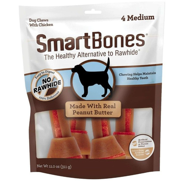 SmartBones Medium Chicken and Peanut Butter Bones Rawhide Free Dog Chew - 4 count