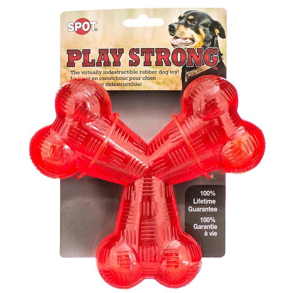 Spot Play Strong Rubber Trident Dog Toy - Red - 6" Diameter