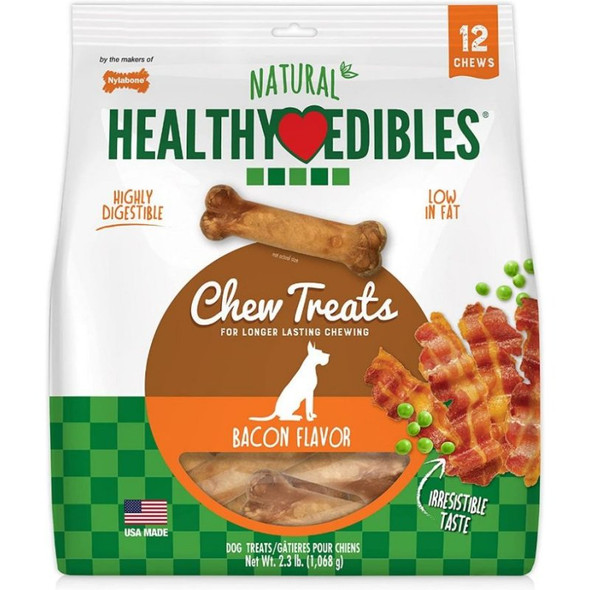 Nylabone Healthy Edibles Wholesome Dog Chews - Bacon Flavor - Wolf (12 Pack)