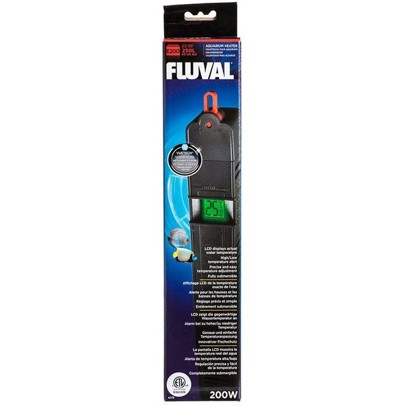 Fluval Vuetech Digital Aquarium Heater - E Series - E200 - 200 Watts - Up to 65 Gallons (14" Long)