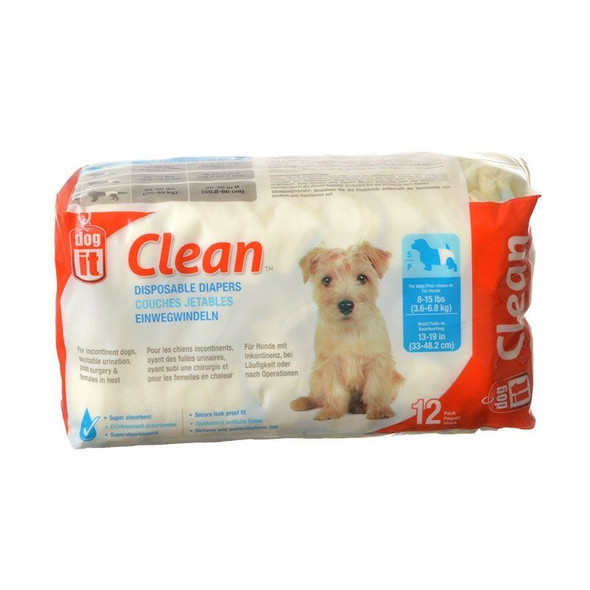 Dog It Clean Disposable Diapers - Small - 12 Pack - 8-15 lb Dogs - (13-19" Waist)
