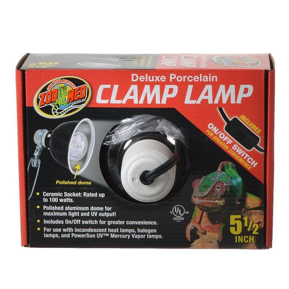 Zoo Med Delux Porcelain Clamp Lamp - Black - 100 Watts (5.5" Diameter)