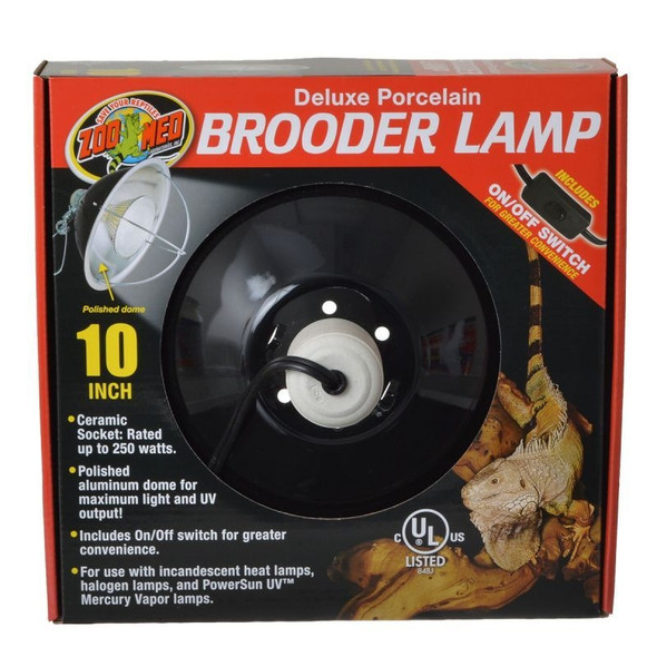 Zoo Med Delux Porcelain Brooder Lamp - Black - Up to 250 Watts (10" Diameter)