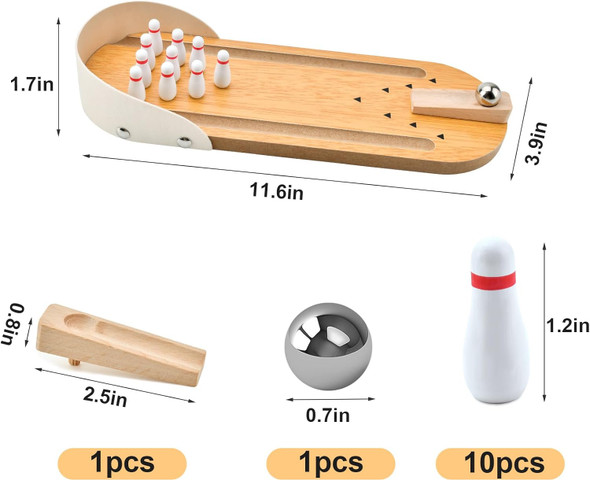Tabletop Mini Bowling Game Set,Funny White Elephant Gifts for Adults,Wooden Mini Bowling Set for Home Office Desk Toys Stress Relief Gadgets,Stocking Stuffers Gag Gifts for Men Women Teens Coworkers