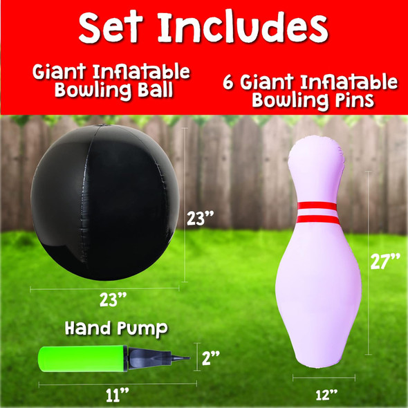 Giant Inflatable Bowling Game Set for Kids - Jumbo Bowling Ball and Pins Indoor or Outdoor Yard Birthday Party Lawn Games