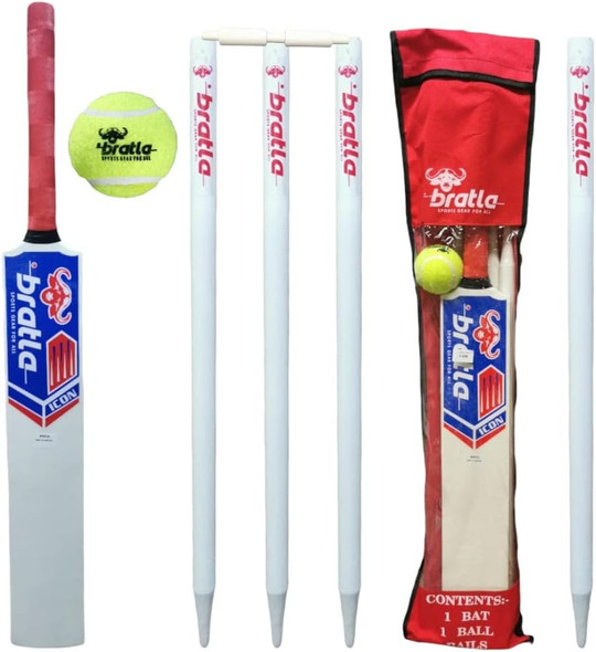 Cricket Set Wooden Kids & Adult Includes Cricket Bat Tennis Ball Stumps and Bag Perfect Starter Set