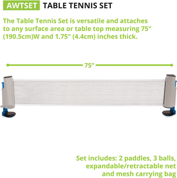 Sports Anywhere Table Tennis: Ping Pong Paddles, Balls, and Portable Net & Post Set To Go, 10.1"L x 10.1"W x 3.2"H