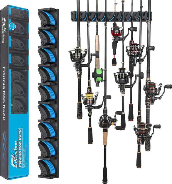 Vertical Fishing Rod Holder for Garage, Wall Mounted Rack, Fishing Pole Holder Holds Up to 9 Rods or Combos, Fits Most Rods of Diameter 3-19mm