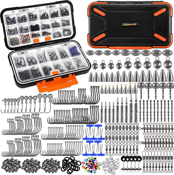 397pcs Fishing Accessories Kit, Organized Fishing Tackle Box with Tackle Included, Fishing Hooks, Fishing Weights Sinkers, Swivels, Beads, Fishing Gear Set Equipment for Bass Trout